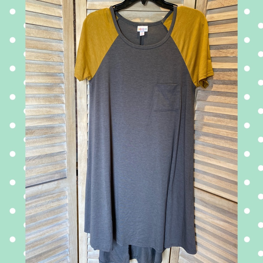 Small Lularoe Carly Dress Gray/Mustard